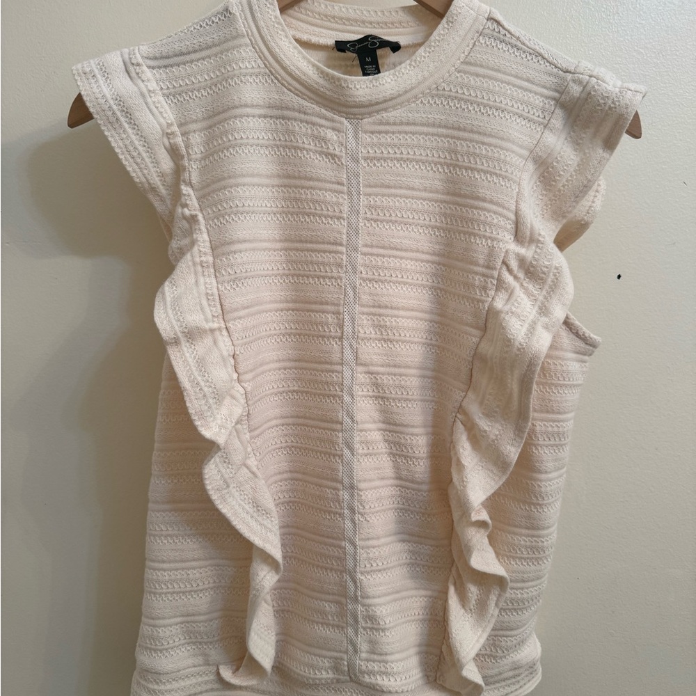 Jessica Simpson Knit Pointelle Ruffle Top